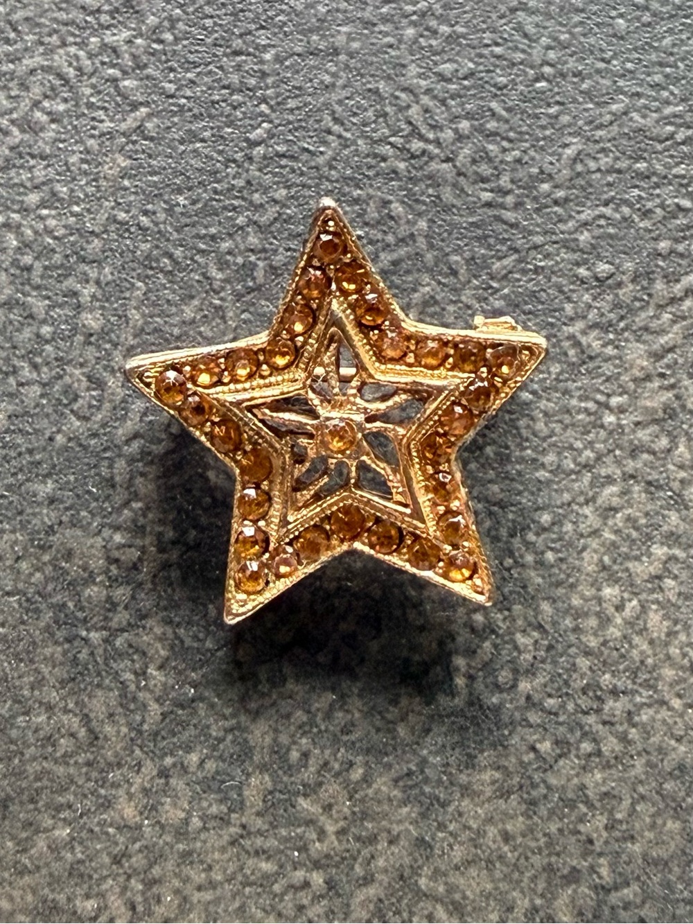 Vintage Gold Star Pin with Tiny Topaz Rhinestones